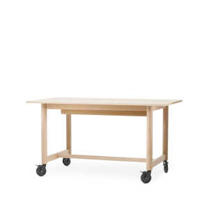 A2 Connect desk White oiled oak, black wheels, h90