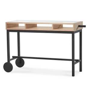 A2 Shift desk with wheels White lacquered oak-black