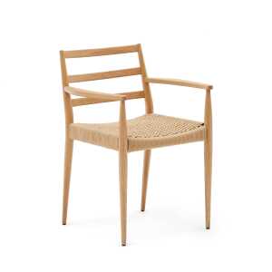 Analy chair with armrests in solid oak wood in a natural finish and rope cord seat FSC 100
