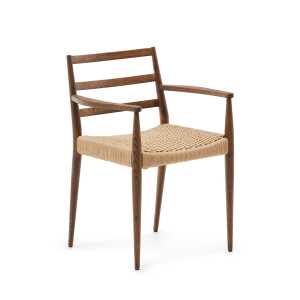 Analy chair with armrests in solid oak wood in a walnut finish and rope cord seat FSC 100%