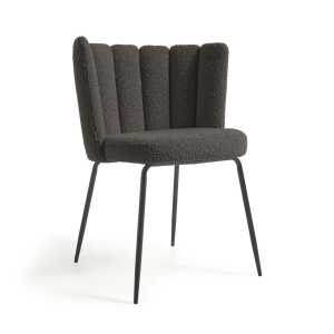 Aniela chair in black bouclé and metal with black finish FR