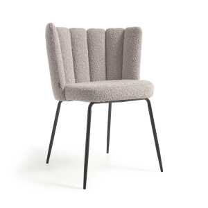 Aniela chair in grey bouclé and metal with black finish FR