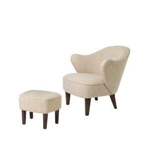 Audo Copenhagen Ingeborg armchair set Fabric sahcozero beige, incl. footstool, legs smoked oak