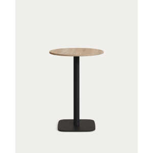 Dina high round table in natural finish melamine with metal leg in a painted black finish,