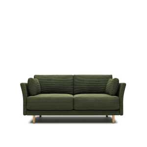 Gilma 2 seater sofa in green wide seam corduroy with natural finish legs, 170 cm FR