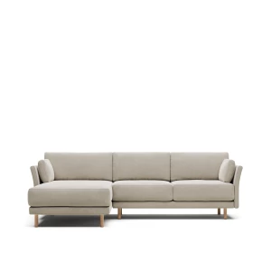 Gilma 3 seater sofa, left/right chaise longue in white with natural legs, 260 cm FR