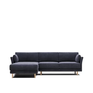 Gilma 3 seater sofa w/ left/right side chaise in blue and natural finish legs, 260 cm FR