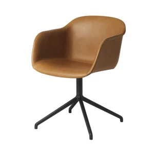 Muuto Fiber armchair swivel base office chair Cognac, black stand