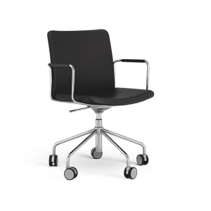 Swedese Stella office chair can be raised/lowered with tilt Leather elmosoft 99999 black, chrome stand, flexible back