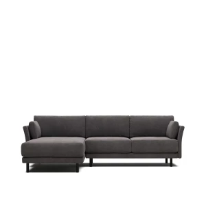 Gilma 3 seater sofa with left/right side chaise in grey and black finish legs, 260 cm FR