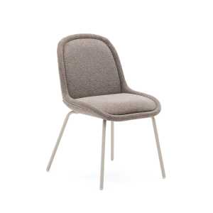 Aimin chair in brown chenille and steel legs with a matte beige painted finish FSC Mix Cre
