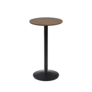 Esilda high round table in walnut finish melamine with metal leg in a painted black finish