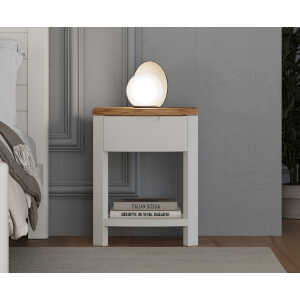 Bradwell Oak and Signal White Painted 1 Drawer Bedside Chest