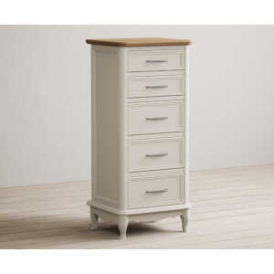 Chateau Oak and Soft White Painted 5 Drawer Tallboy