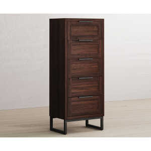 Dakota Dark Acacia and Metal 5 Drawer Tallboy Chest