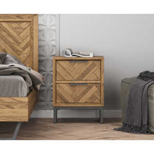 Herringbone Solid Oak 2 Drawer Bedside Table