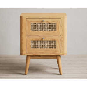 Oak Rattan 2 Drawer Bedside Chest