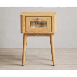 Oak Rattan Bedside Table